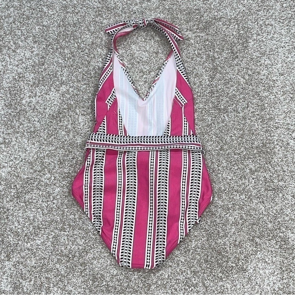 LEMLEM Amira Geo Stripe Belted One-Piece Swimsuit - Pink - Sz - XS $250 - Picture 5 of 11